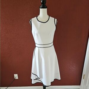 Calvin Klein Black and White Midi A-line Sleeveless Dress